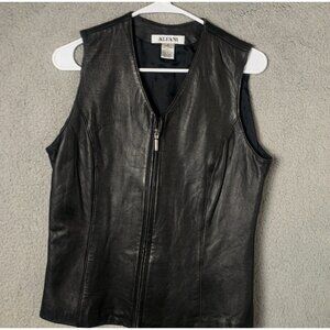 ALFANI 100% Leather Vest Womens Medium Brown Full Front Zipper V-Neck